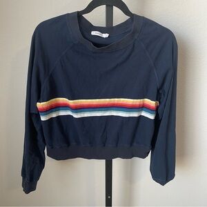 Mod Ref Navy Blue Rainbow Horizontal Strip Long Sleeve Top Size Medium